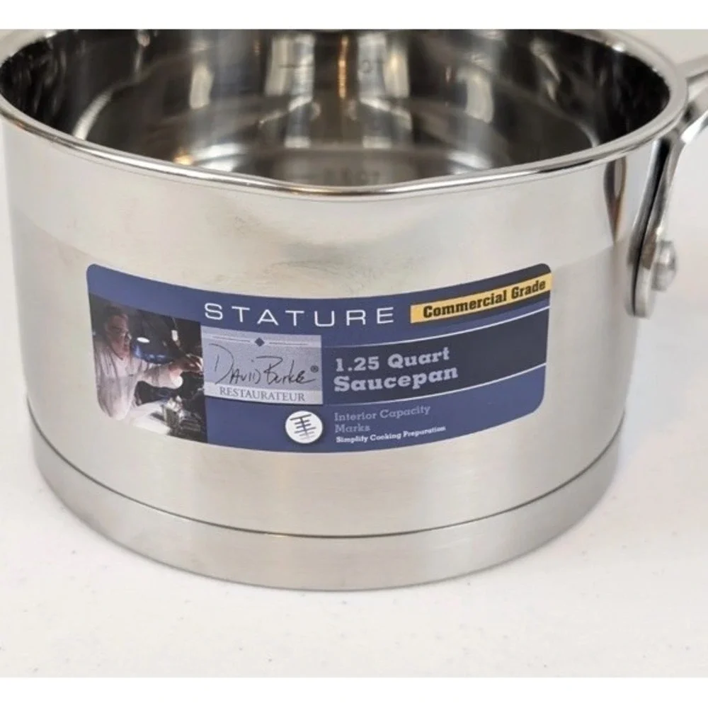 David Burke Stature Pro Stainless Saucepan WITHOUT Lid 1.25 Qt New
